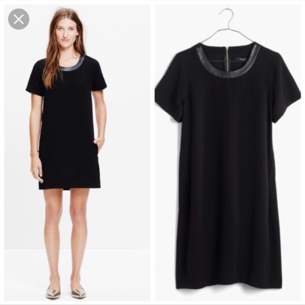 Madewell black cocoon dress with leather trim